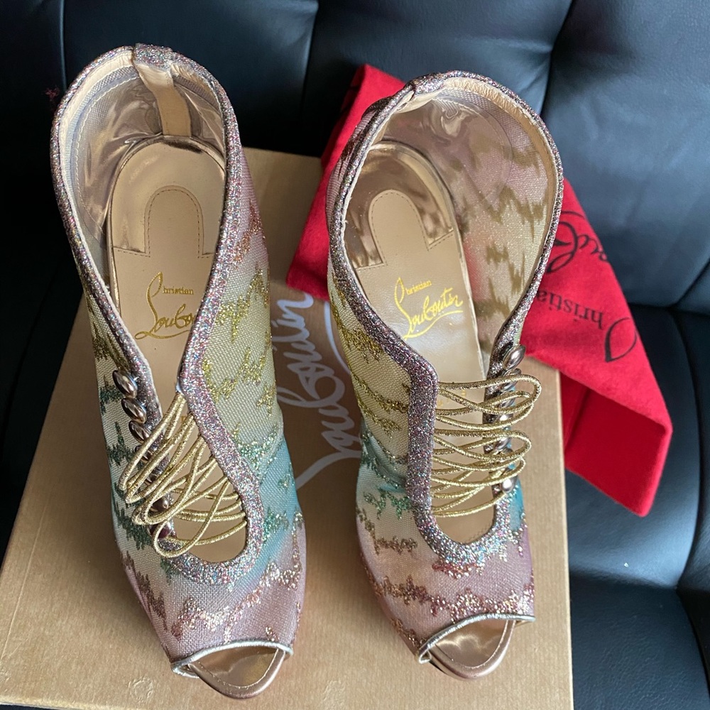 Christian Louboutin Top Top 120 Glitter Booties - Picture 10 of 11